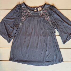 KNOX ROSE 3/4 Bell Sleeve Embroidered Knit Top